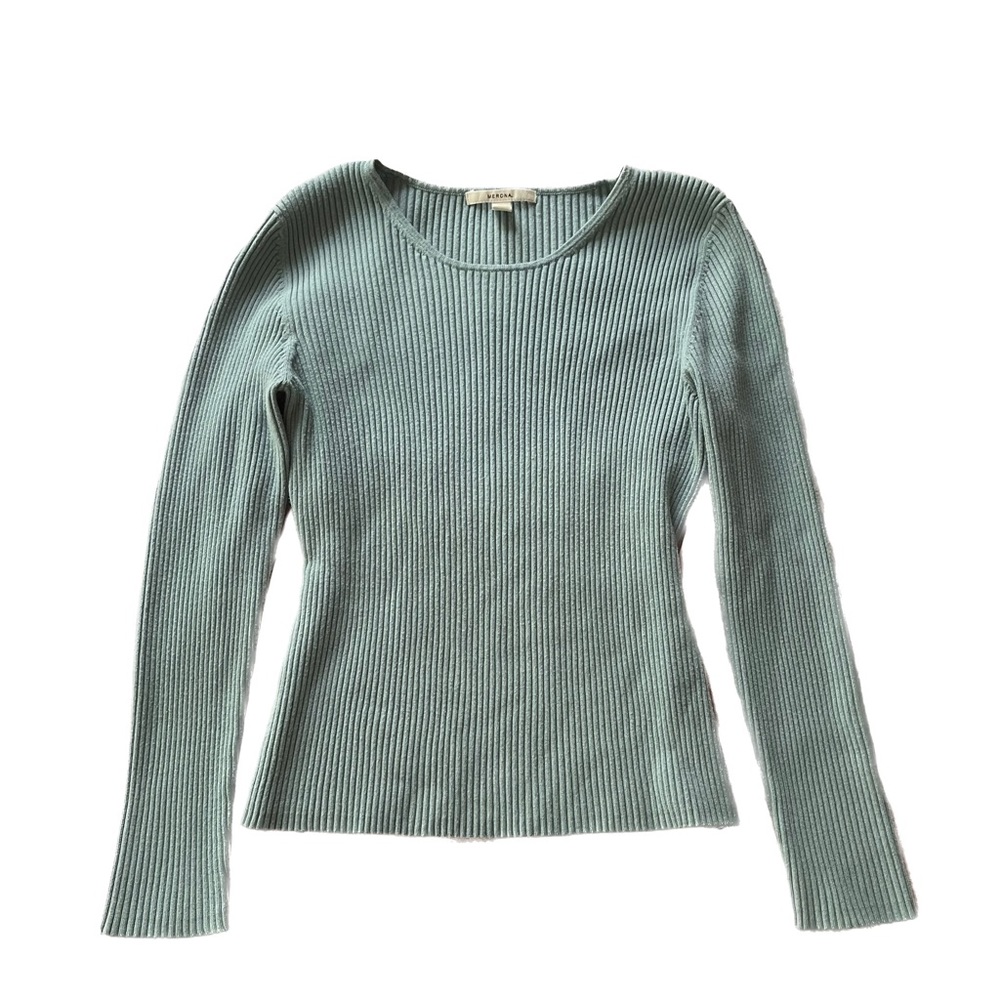 rib knit slim fit long sleeve turquoise top